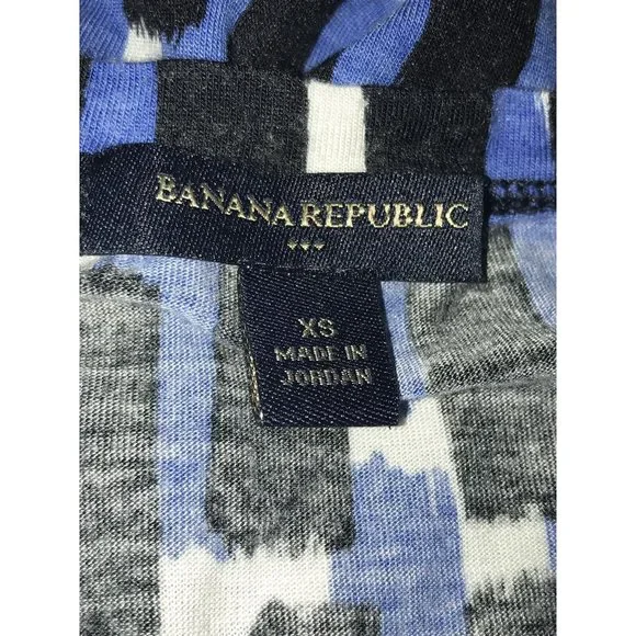 Banana Republic Blue Black White Ruffled Rayon Lyocell Knit Tank Sz XS - Picture 6 of 8